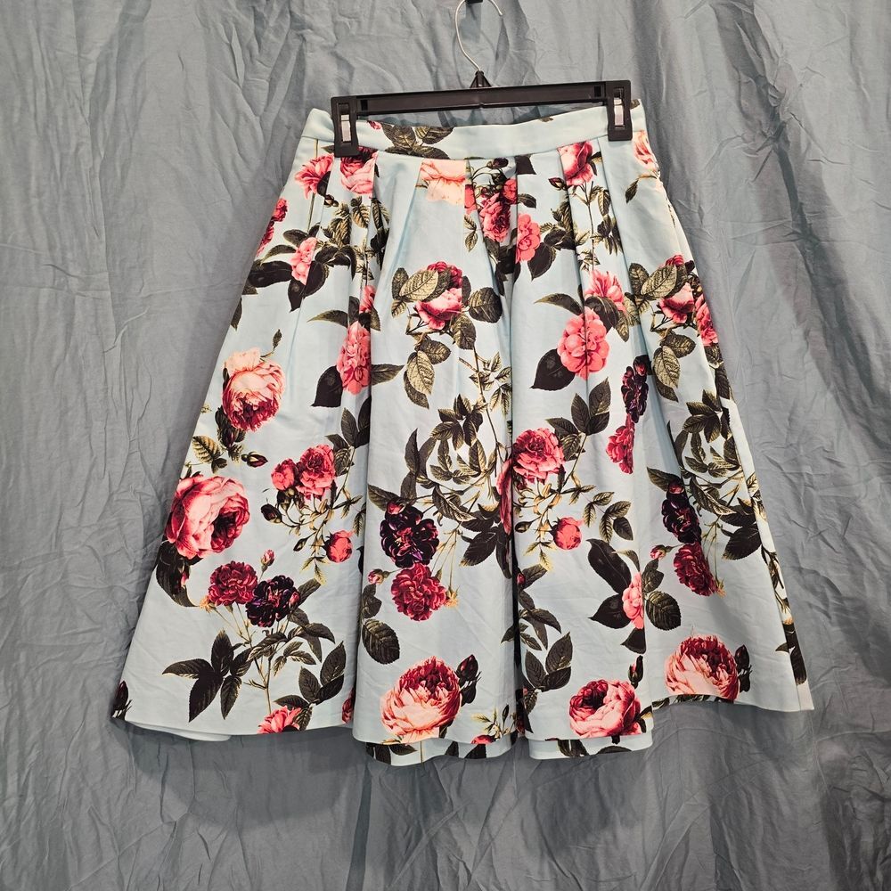 CeCe Floral Midi Skirt - Pink and Blue